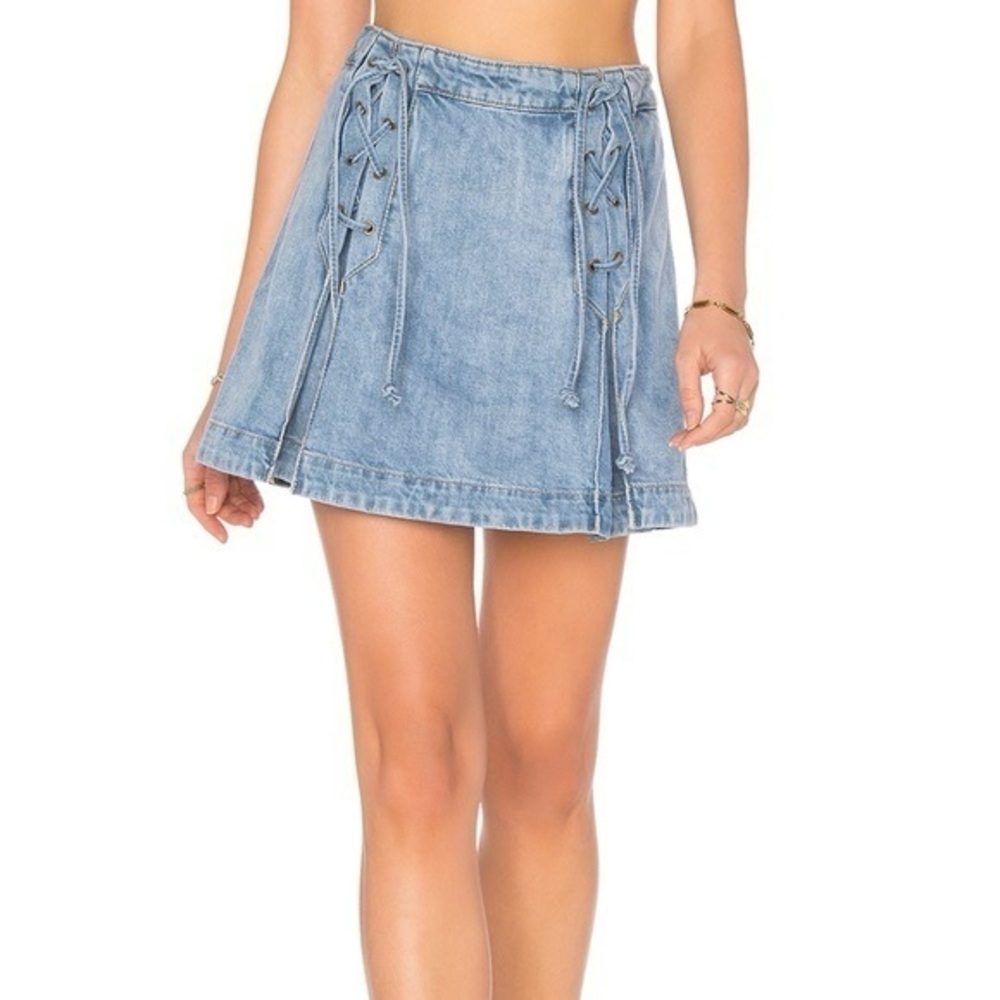 Free People “Lace up Denim” Miniskirt
